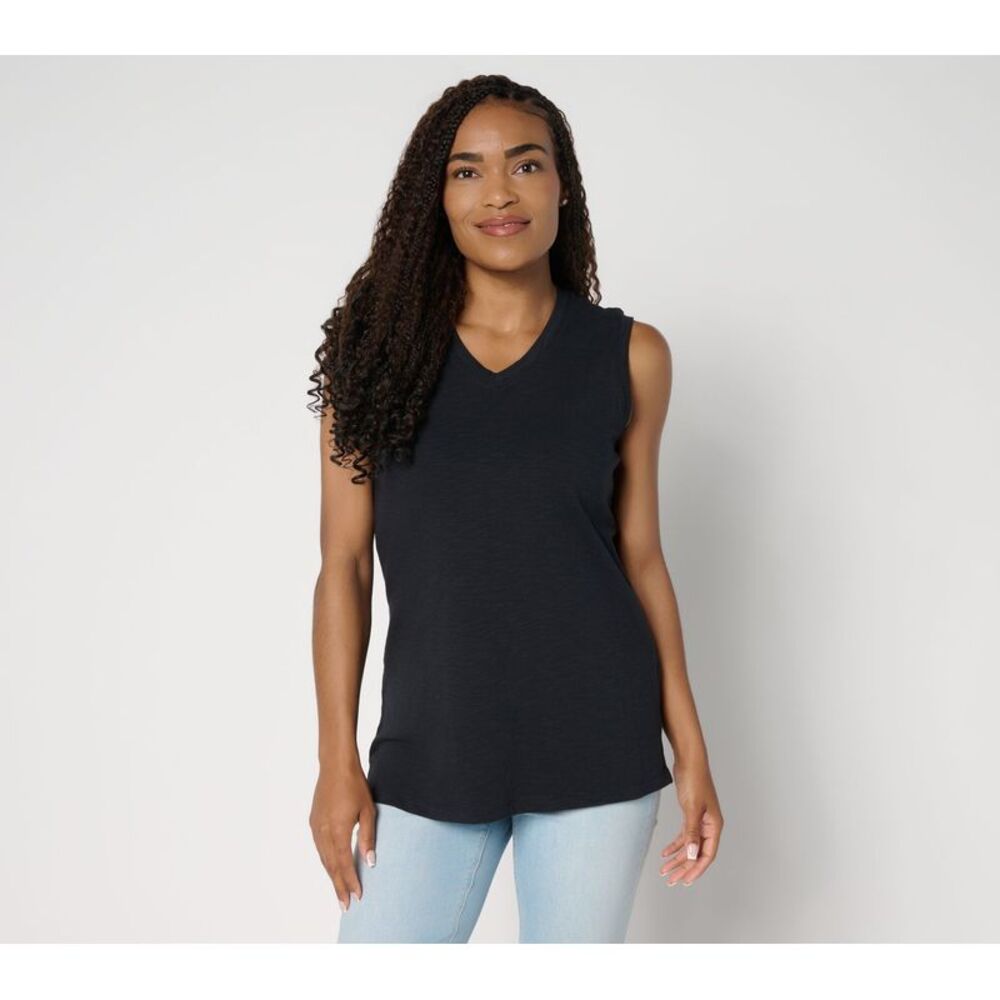 Gloria Vanderbilt Women's Top Sz L Denim & Co. Essentials Textured Black A694666